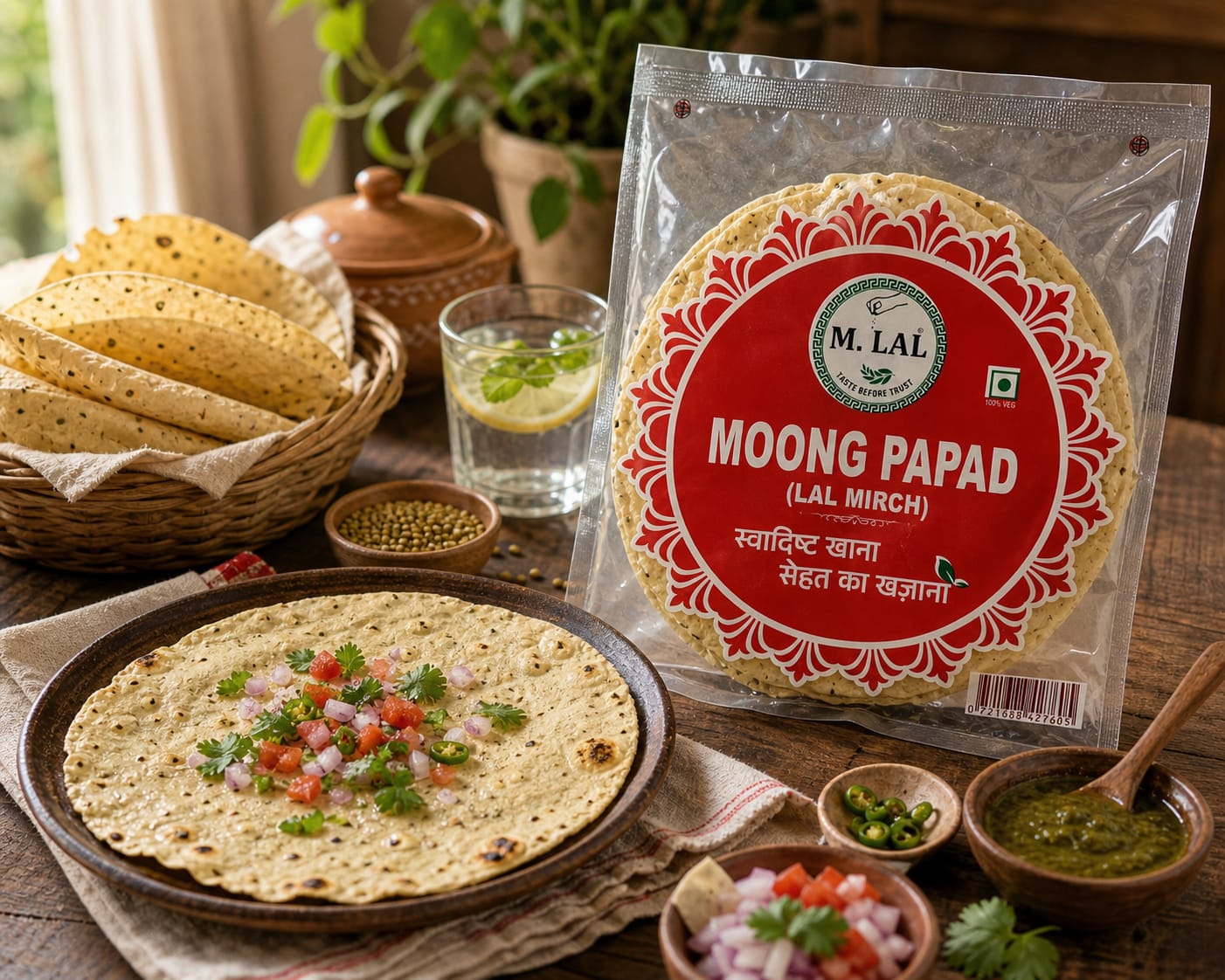 MLAL Handmade Moong Papad (Lal Mirch) – Crispy, Spicy & Ready to Roast