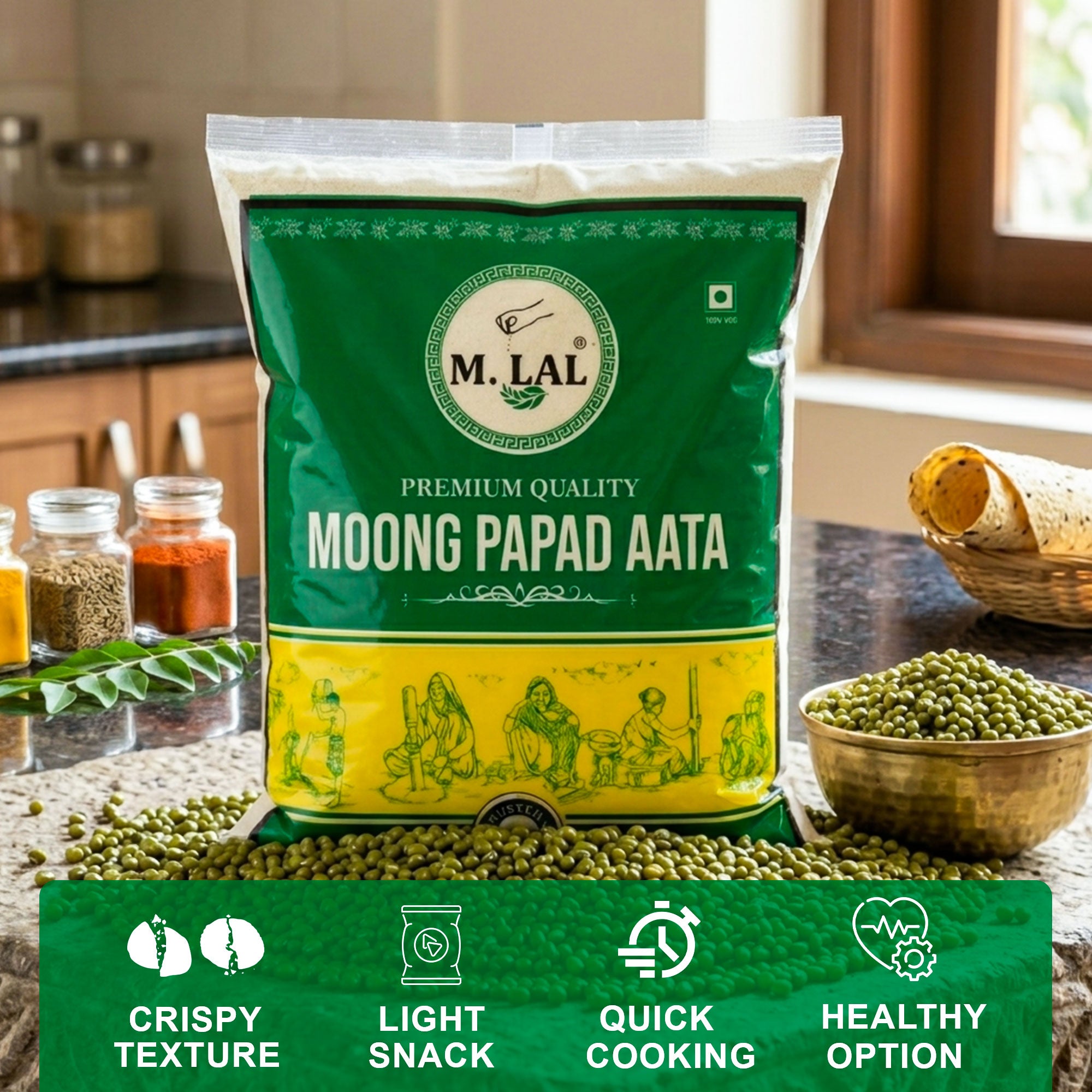 M.Lal Moong Dal Atta (Flour) – High Protein, Gluten-Free, Stone Ground