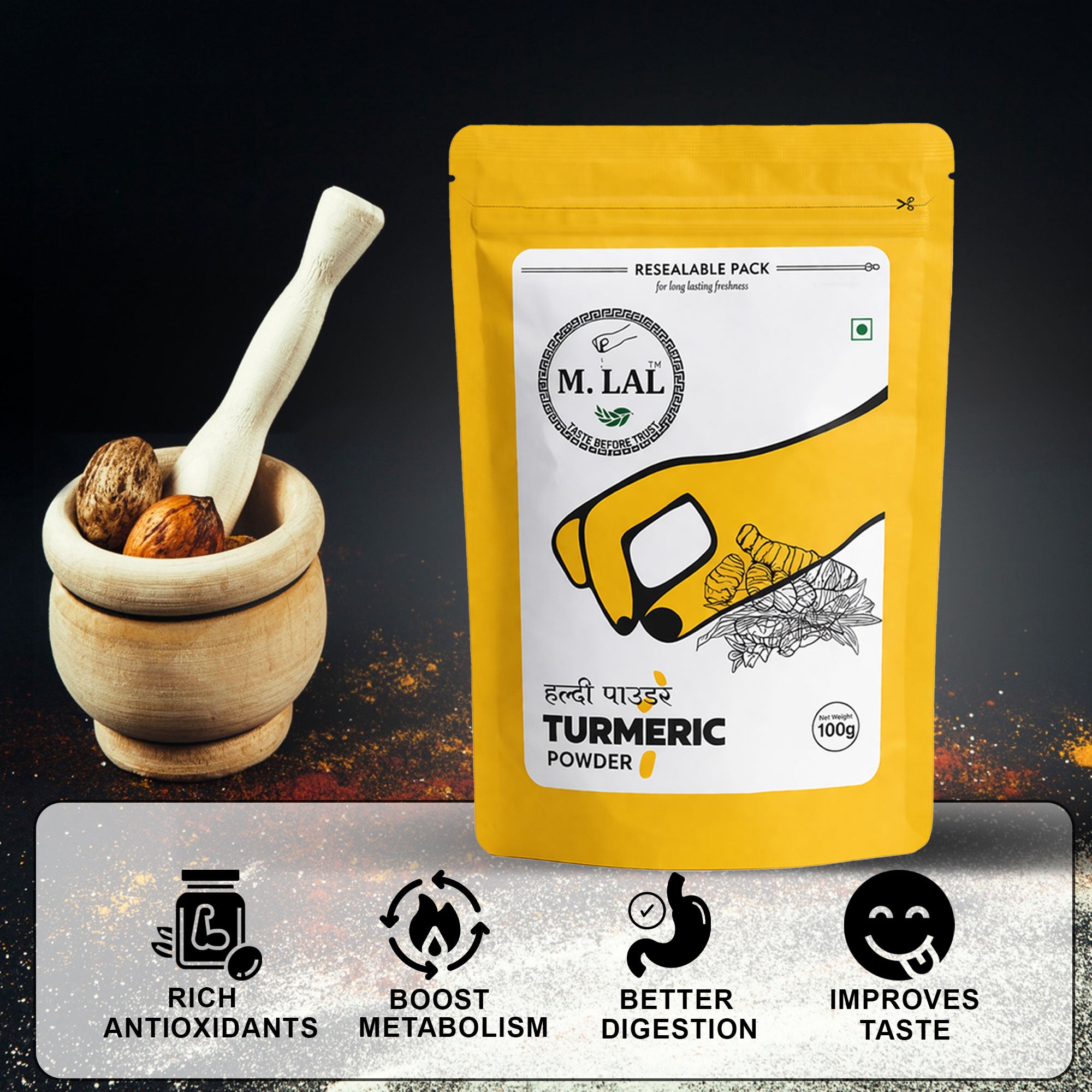 MLAL Shuddh Premium Haldi Powder (100g) 🌿 | Pure, Natural & Authentic Turmeric