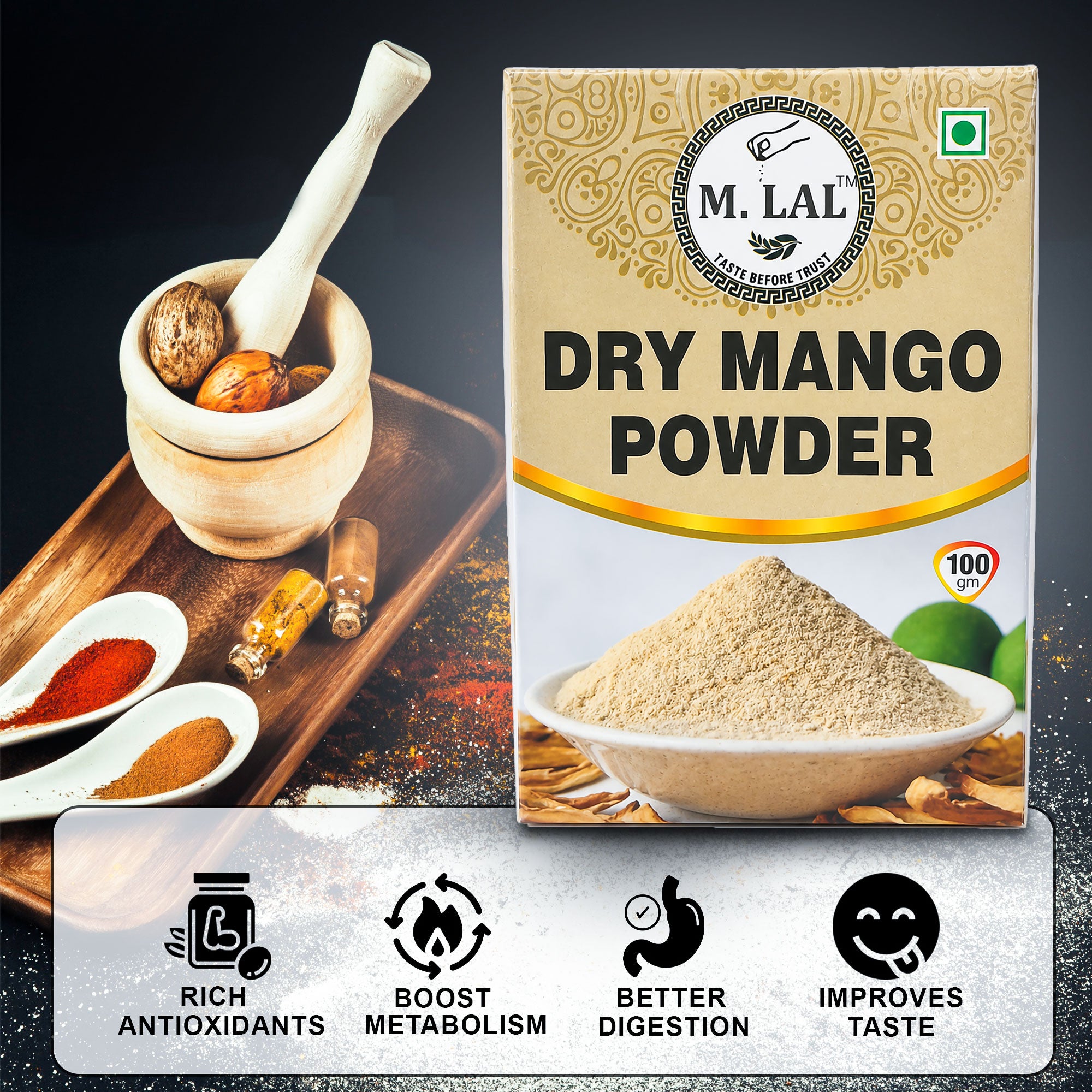 M.Lal Dry Mango Powder (Amchur) – Tangy Taste, Finely Ground, Quality Checked