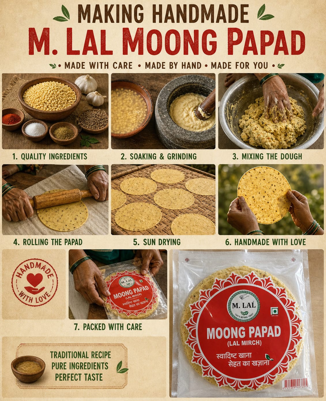MLAL Handmade Moong Papad (Lal Mirch) – Crispy, Spicy & Ready to Roast
